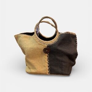 Bijoux Terner Chic Two-Tone Burlap Tote Bag NWT